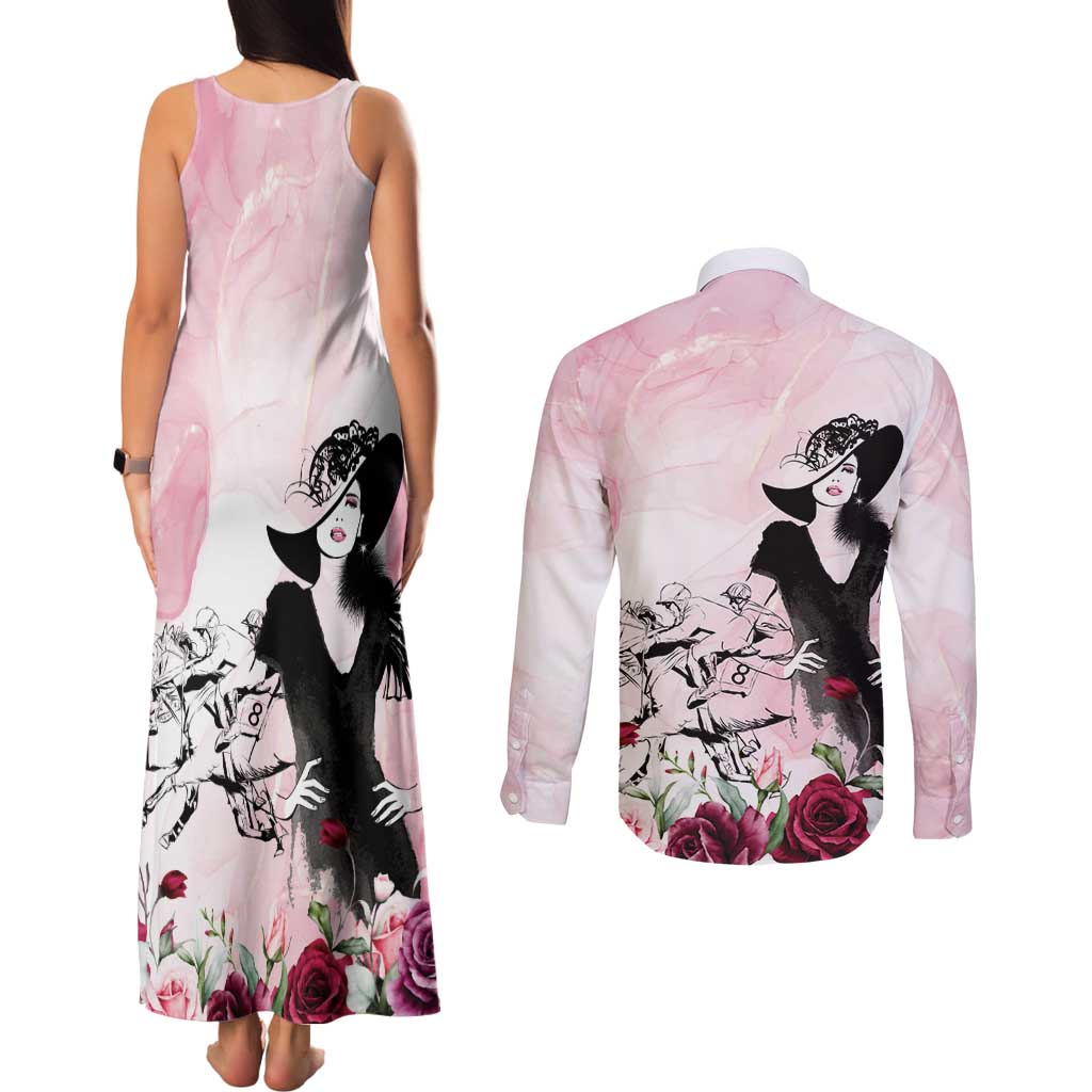Melbourne Horse Racing Cup Pink Out Derby Couples Matching Tank Maxi Dress and Long Sleeve Button Shirt - Wonder Print Shop