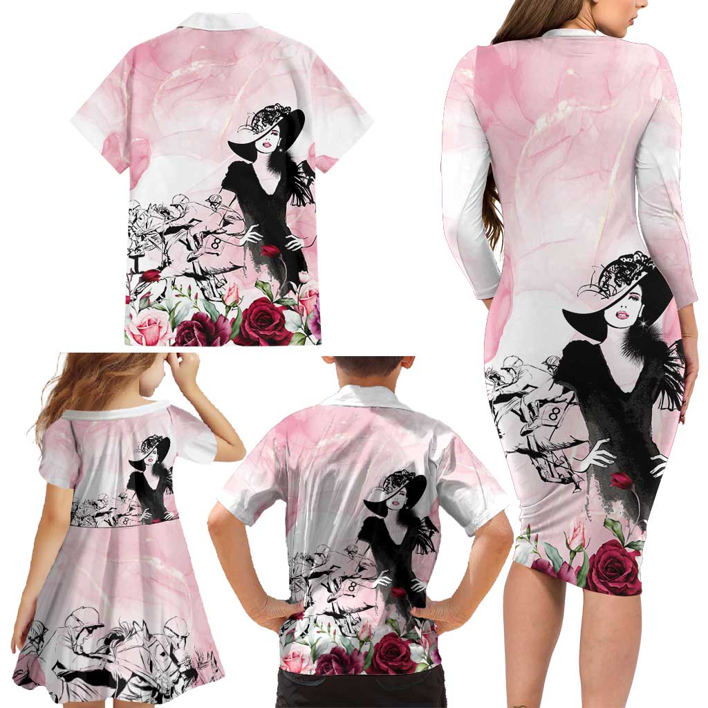 Melbourne Horse Racing Cup Pink Out Derby Family Matching Long Sleeve Bodycon Dress and Hawaiian Shirt - Wonder Print Shop