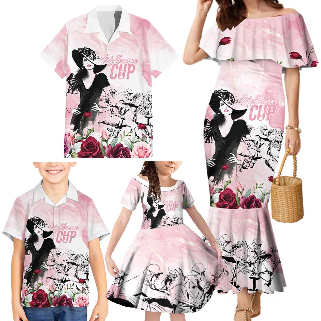 Melbourne Horse Racing Cup Pink Out Derby Family Matching Mermaid Dress and Hawaiian Shirt - Wonder Print Shop
