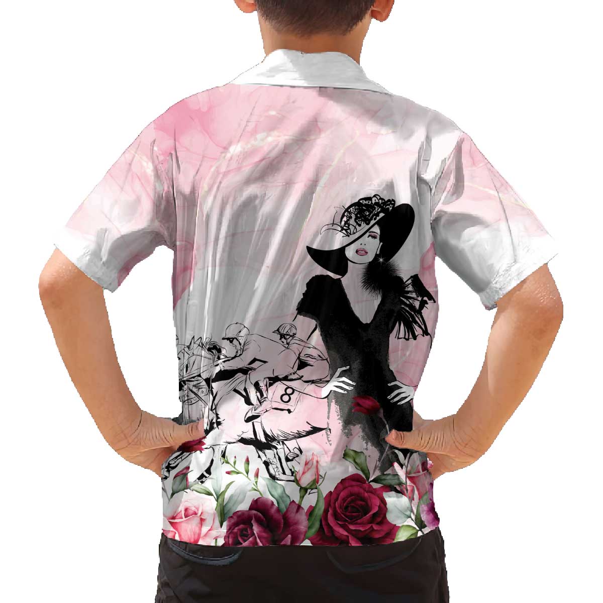 Melbourne Horse Racing Cup Pink Out Derby Family Matching Off The Shoulder Long Sleeve Dress and Hawaiian Shirt - Wonder Print Shop