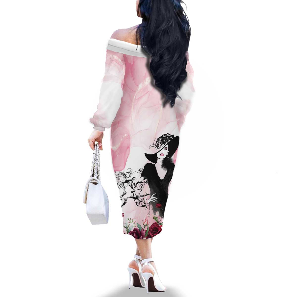 Melbourne Horse Racing Cup Pink Out Derby Family Matching Off The Shoulder Long Sleeve Dress and Hawaiian Shirt - Wonder Print Shop