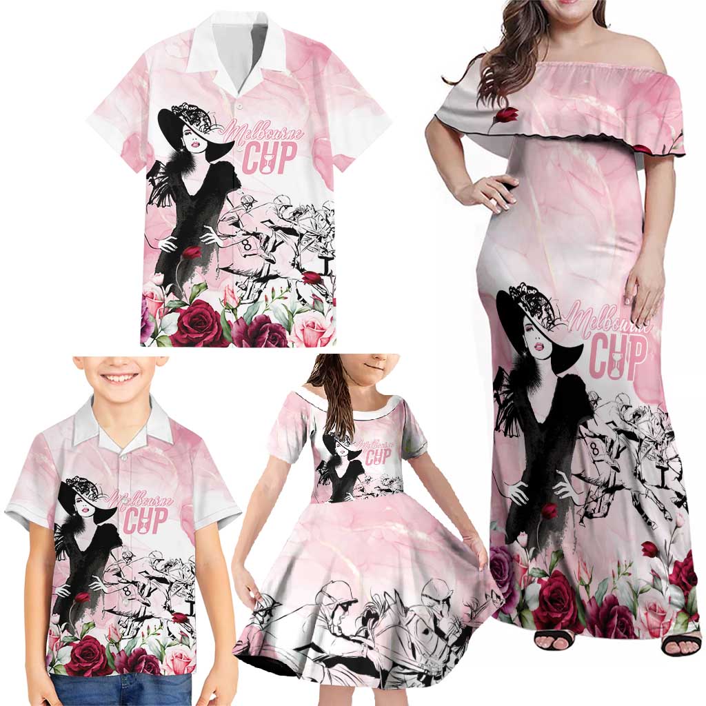 Melbourne Horse Racing Cup Pink Out Derby Family Matching Off Shoulder Maxi Dress and Hawaiian Shirt - Wonder Print Shop