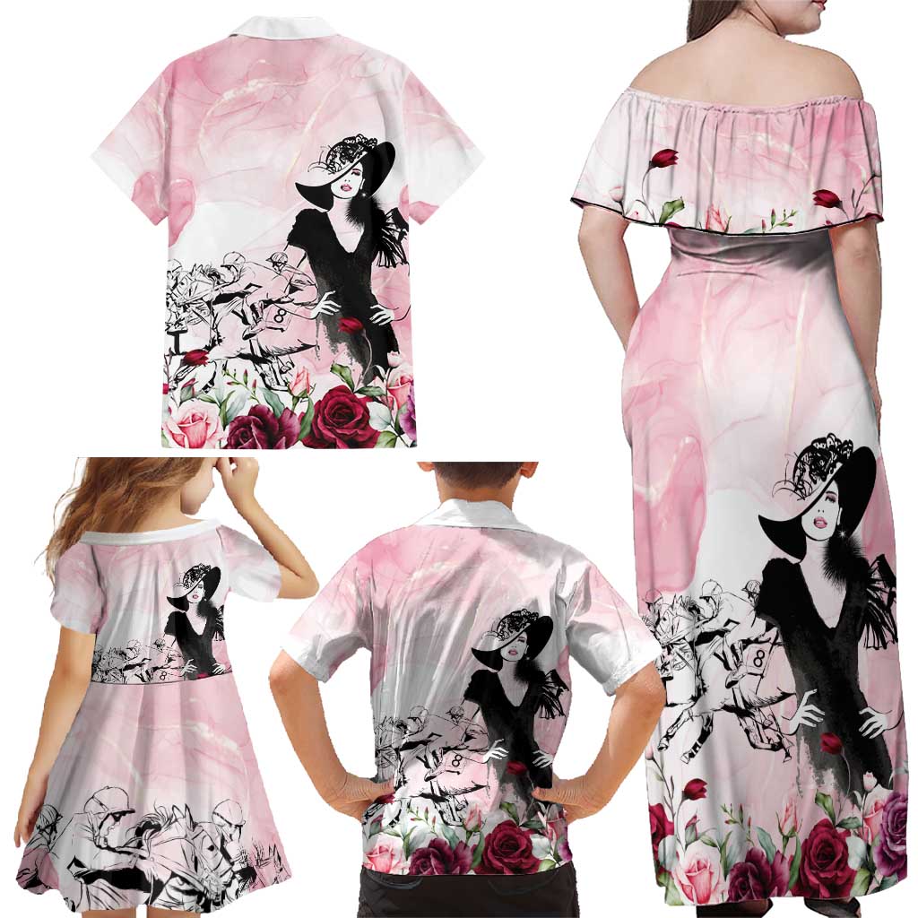 Melbourne Horse Racing Cup Pink Out Derby Family Matching Off Shoulder Maxi Dress and Hawaiian Shirt - Wonder Print Shop