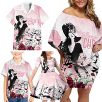 Melbourne Horse Racing Cup Pink Out Derby Family Matching Off Shoulder Short Dress and Hawaiian Shirt - Wonder Print Shop
