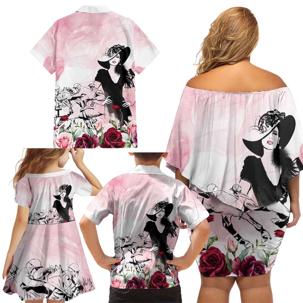 Melbourne Horse Racing Cup Pink Out Derby Family Matching Off Shoulder Short Dress and Hawaiian Shirt - Wonder Print Shop
