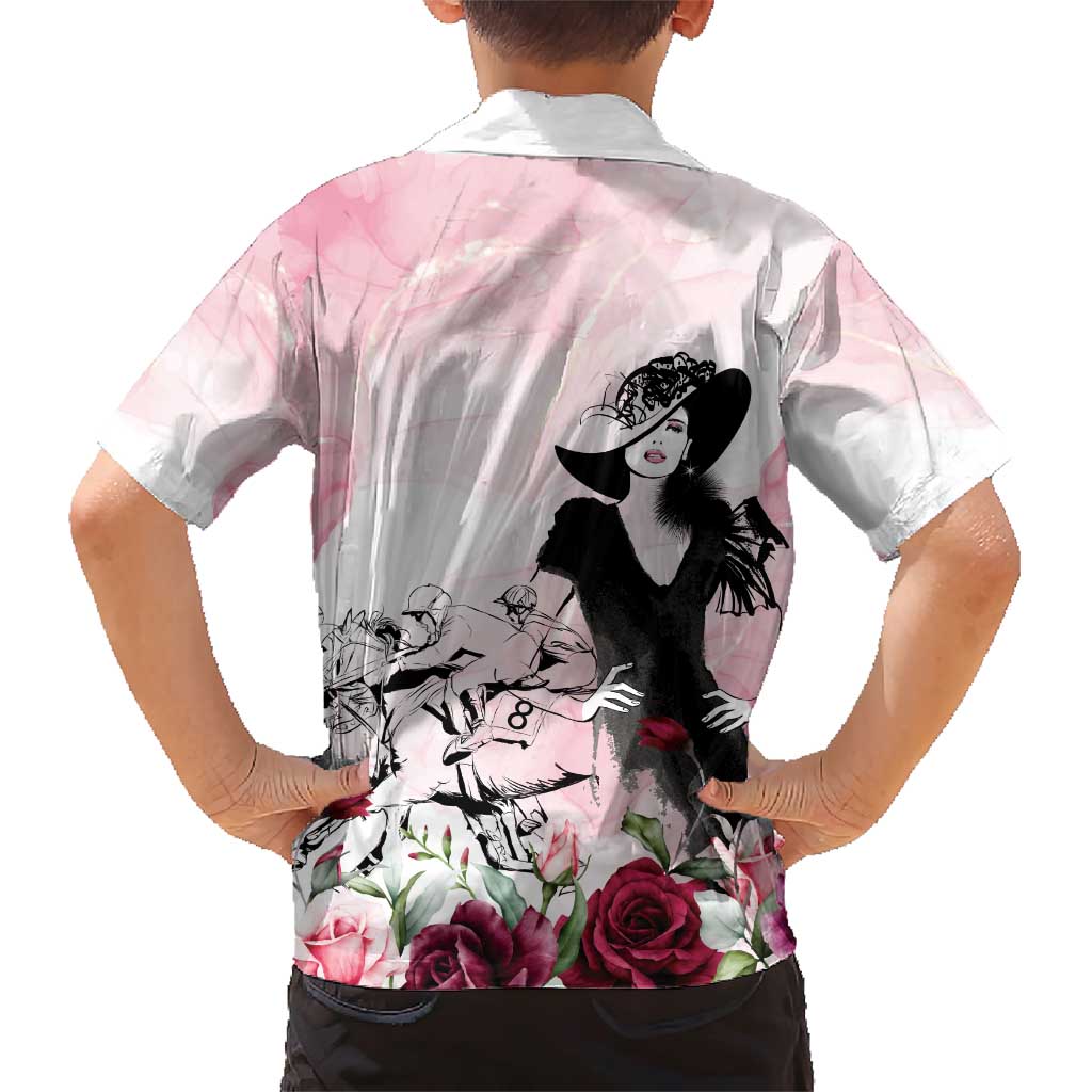 Melbourne Horse Racing Cup Pink Out Derby Family Matching Short Sleeve Bodycon Dress and Hawaiian Shirt - Wonder Print Shop