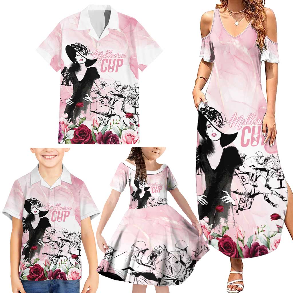 Melbourne Horse Racing Cup Pink Out Derby Family Matching Summer Maxi Dress and Hawaiian Shirt - Wonder Print Shop