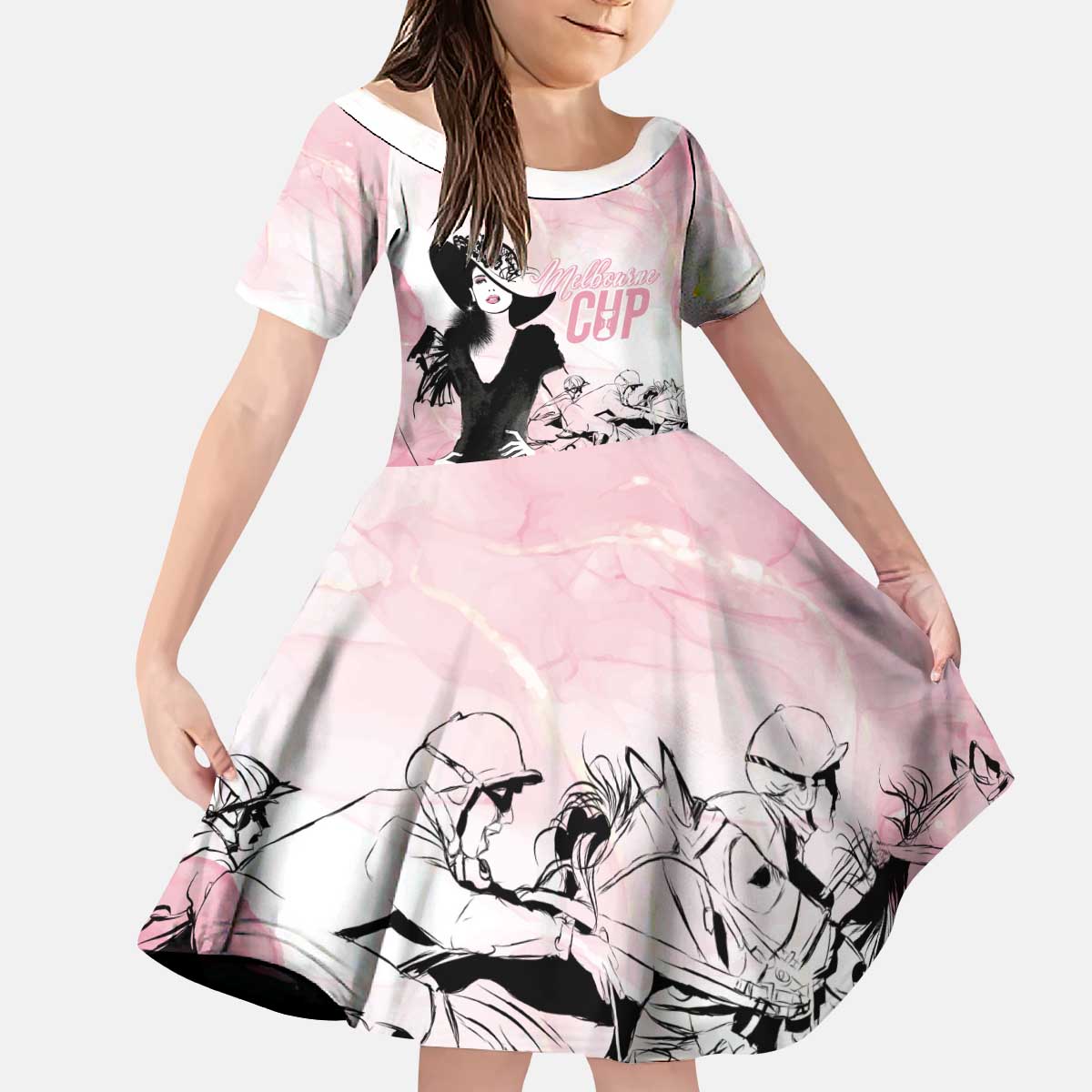 Melbourne Horse Racing Cup Pink Out Derby Kid Short Sleeve Dress - Wonder Print Shop