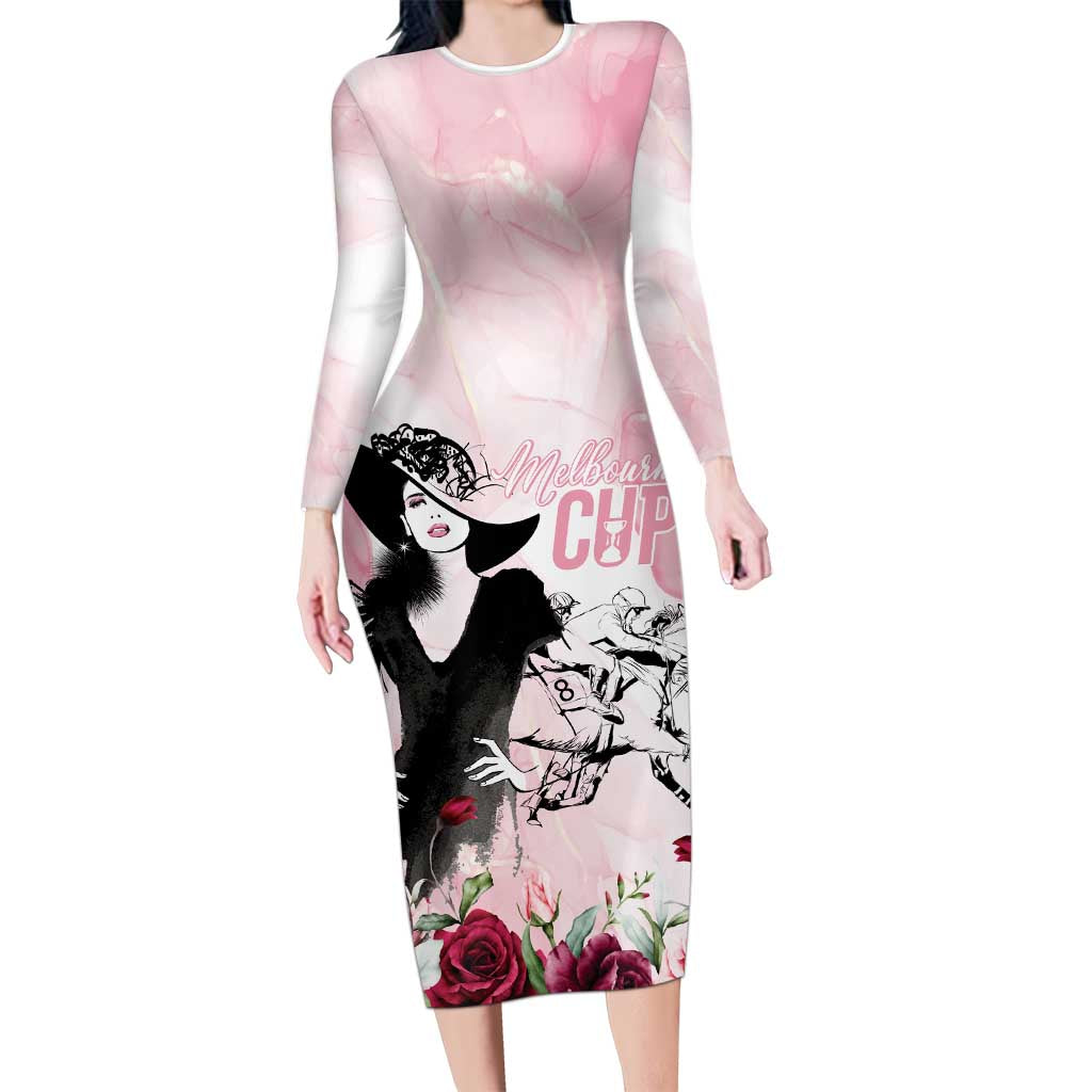 Melbourne Horse Racing Cup Pink Out Derby Long Sleeve Bodycon Dress - Wonder Print Shop