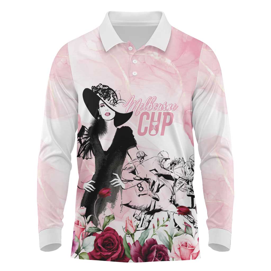 Melbourne Horse Racing Cup Pink Out Derby Long Sleeve Polo Shirt - Wonder Print Shop