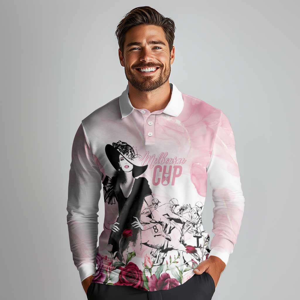 Melbourne Horse Racing Cup Pink Out Derby Long Sleeve Polo Shirt - Wonder Print Shop
