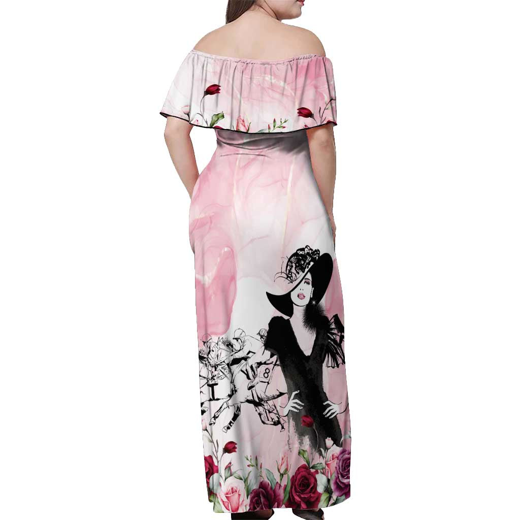 Melbourne Horse Racing Cup Pink Out Derby Off Shoulder Maxi Dress - Wonder Print Shop