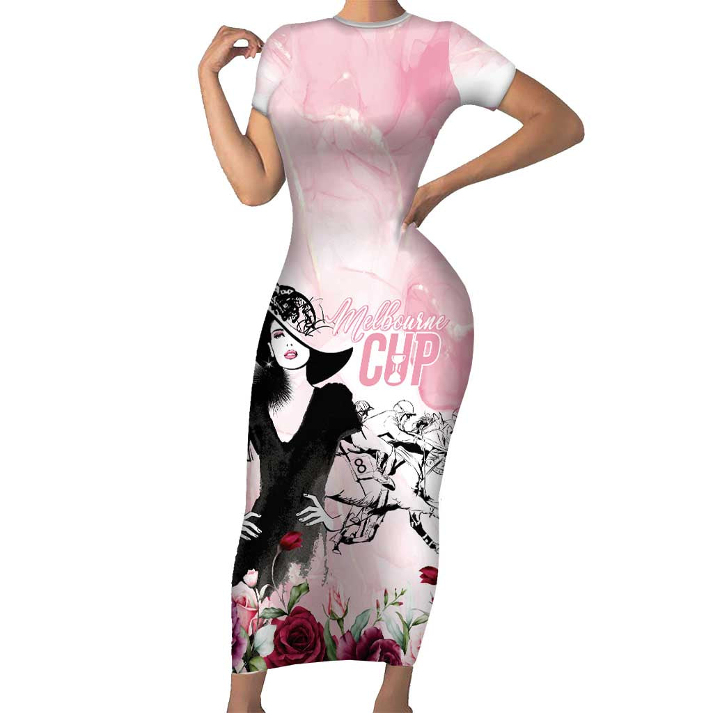 Melbourne Horse Racing Cup Pink Out Derby Short Sleeve Bodycon Dress - Wonder Print Shop
