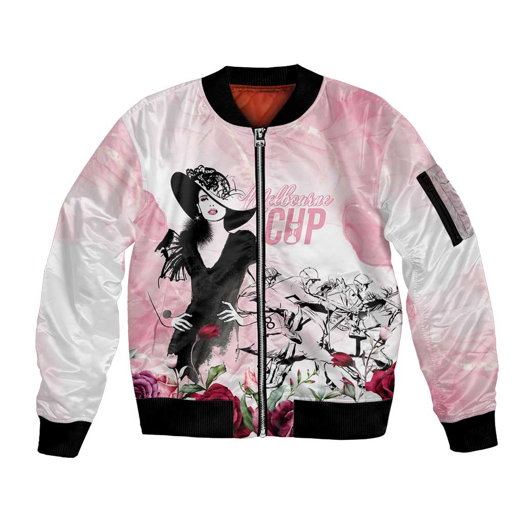 Melbourne Horse Racing Cup Pink Out Derby Sleeve Zip Bomber Jacket - Wonder Print Shop