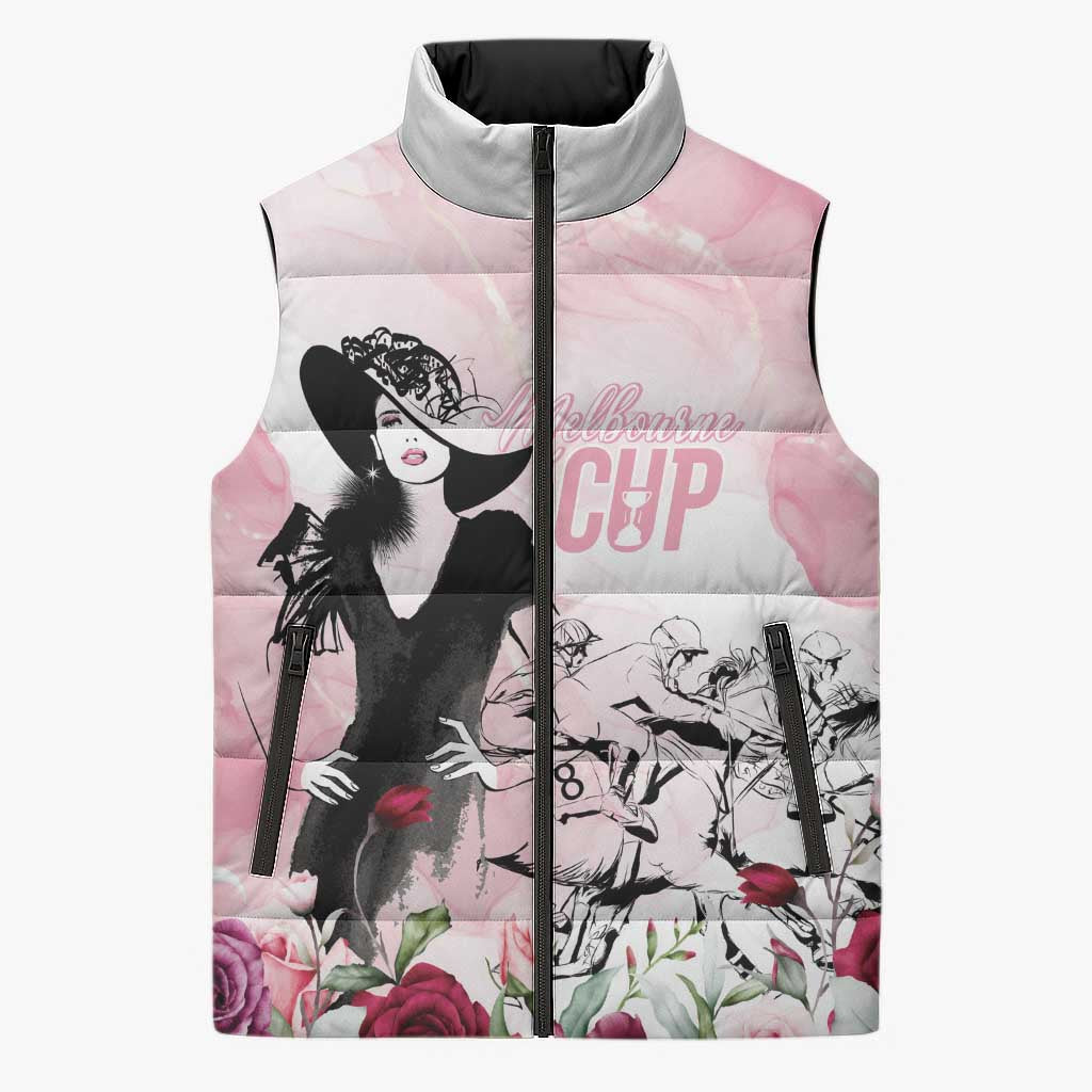 Melbourne Horse Racing Cup Pink Out Derby Sleeveless Puffer Jacket - Wonder Print Shop