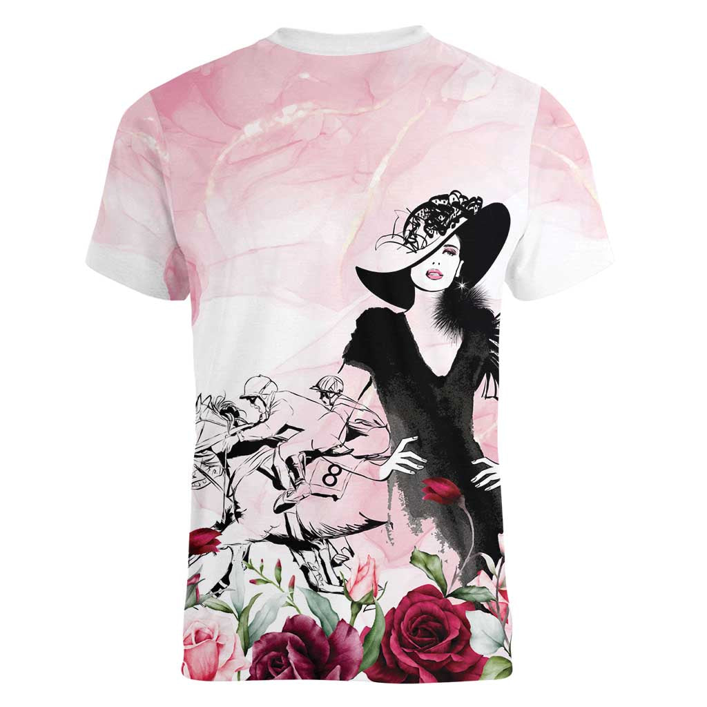 Melbourne Horse Racing Cup Pink Out Derby Women V-Neck T-Shirt - Wonder Print Shop