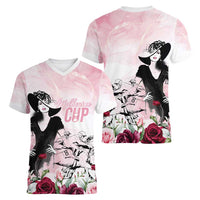 Melbourne Horse Racing Cup Pink Out Derby Women V-Neck T-Shirt - Wonder Print Shop