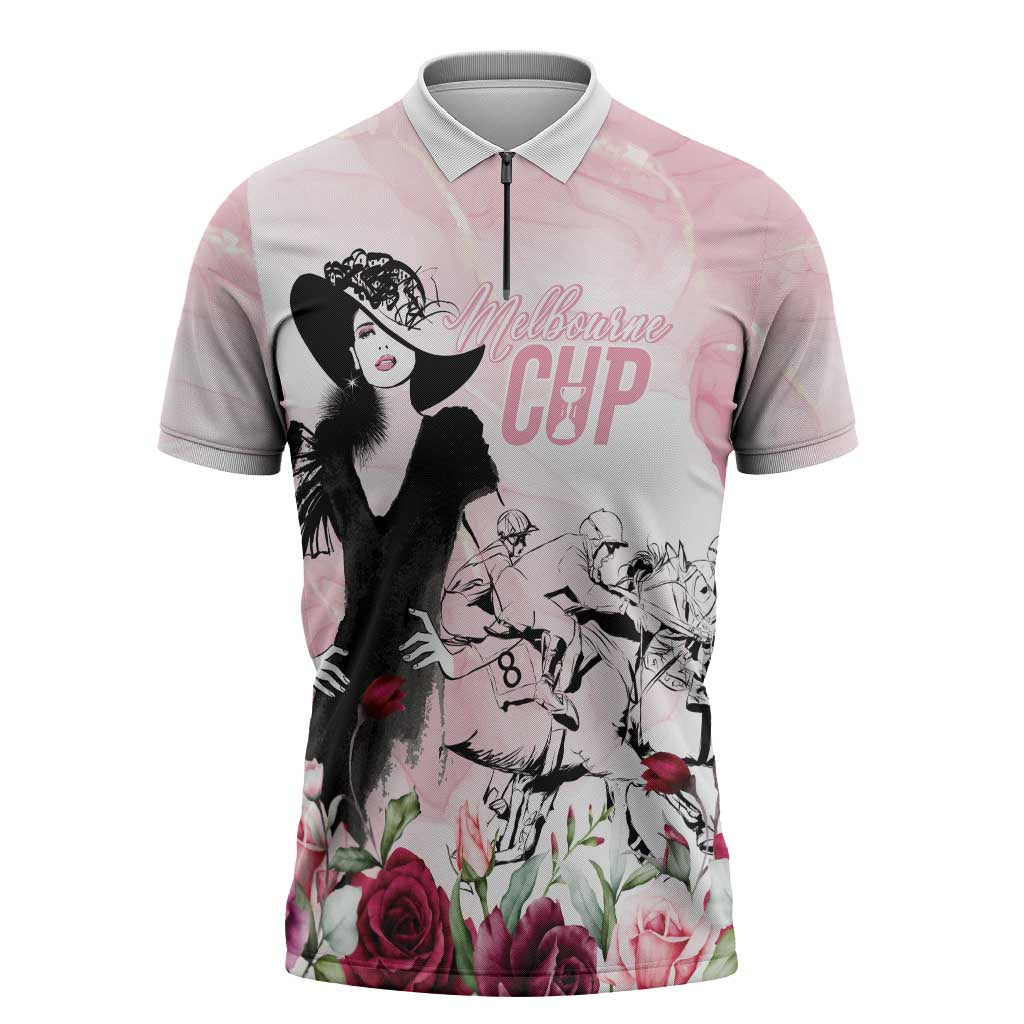 Melbourne Horse Racing Cup Pink Out Derby Zipper Polo Shirt - Wonder Print Shop