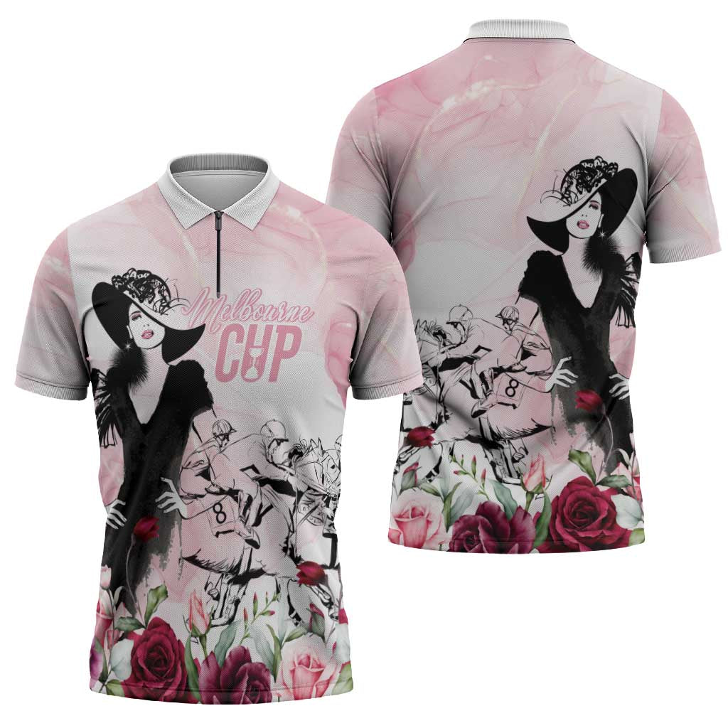 Melbourne Horse Racing Cup Pink Out Derby Zipper Polo Shirt - Wonder Print Shop
