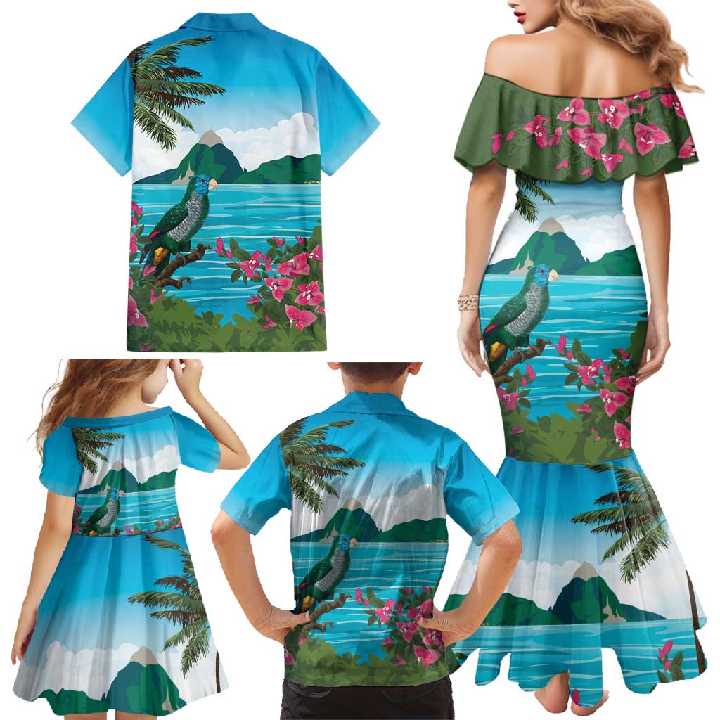 Saint Lucia Island Family Matching Mermaid Dress and Hawaiian Shirt Pitons Landscape