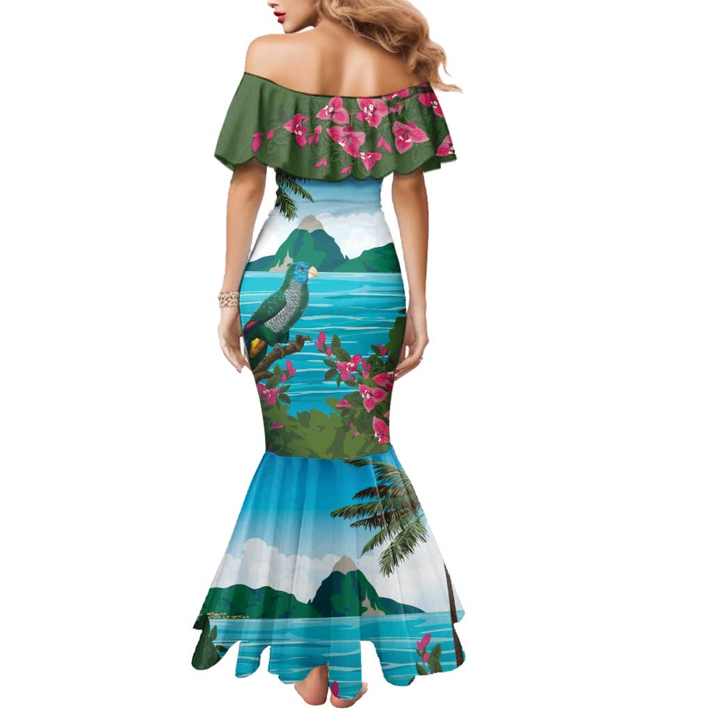 Saint Lucia Island Family Matching Mermaid Dress and Hawaiian Shirt Pitons Landscape