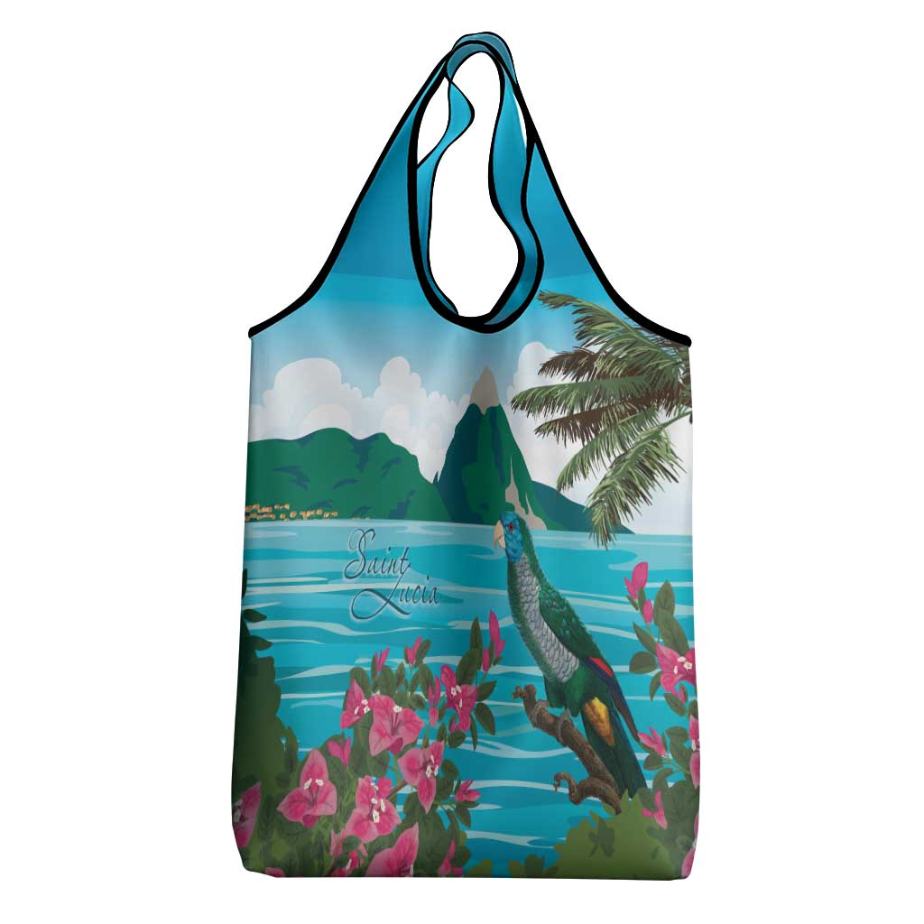 Saint Lucia Island Grocery Bag Pitons Landscape