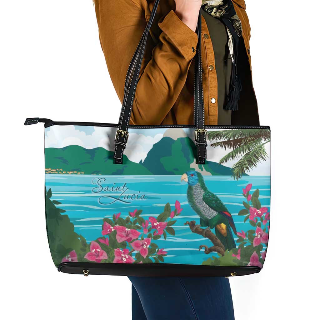 Saint Lucia Island Leather Tote Bag Pitons Landscape