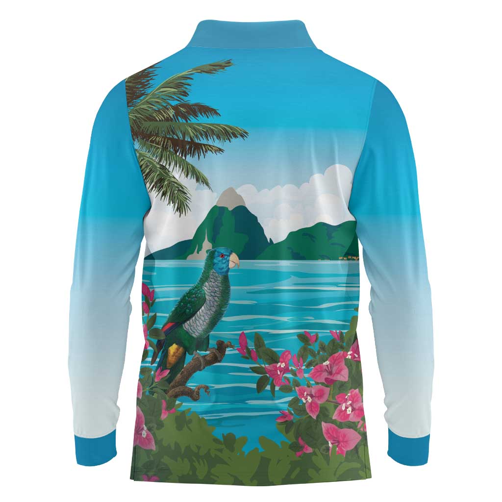 Saint Lucia Island Long Sleeve Polo Shirt Pitons Landscape