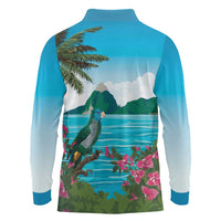 Saint Lucia Island Long Sleeve Polo Shirt Pitons Landscape