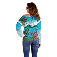Saint Lucia Island Off Shoulder Sweater Pitons Landscape