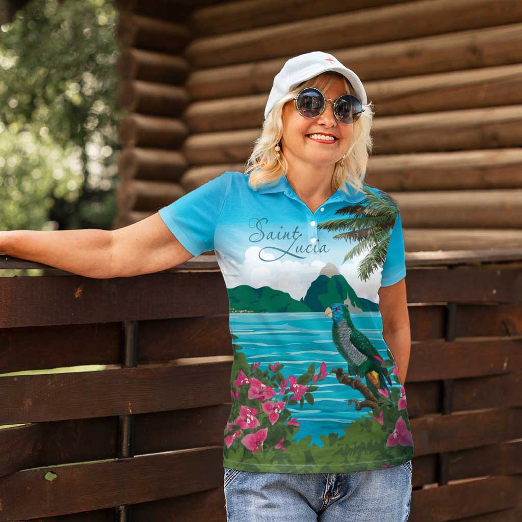 Saint Lucia Island Women Polo Shirt Pitons Landscape
