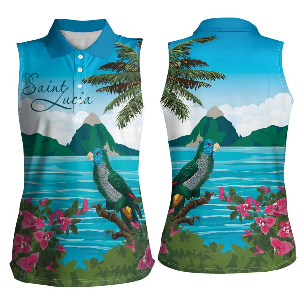 Saint Lucia Island Women Sleeveless Polo Shirt Pitons Landscape