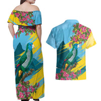 Saint Lucia Couples Matching Off Shoulder Maxi Dress and Hawaiian Shirt Tropical Vibes