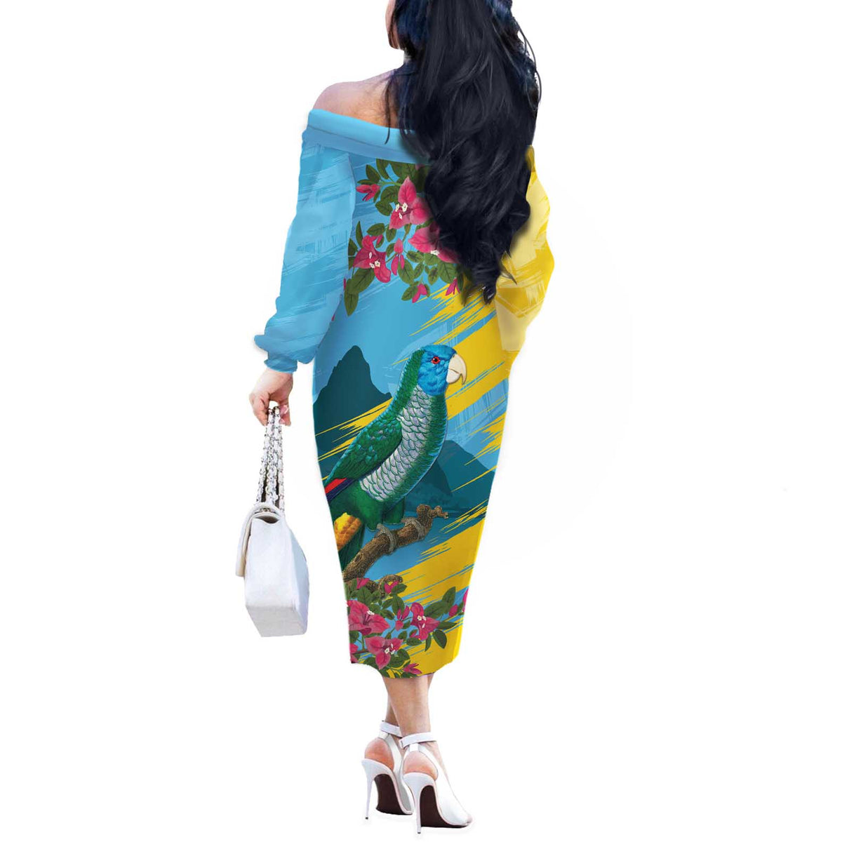 Saint Lucia Off The Shoulder Long Sleeve Dress Tropical Vibes