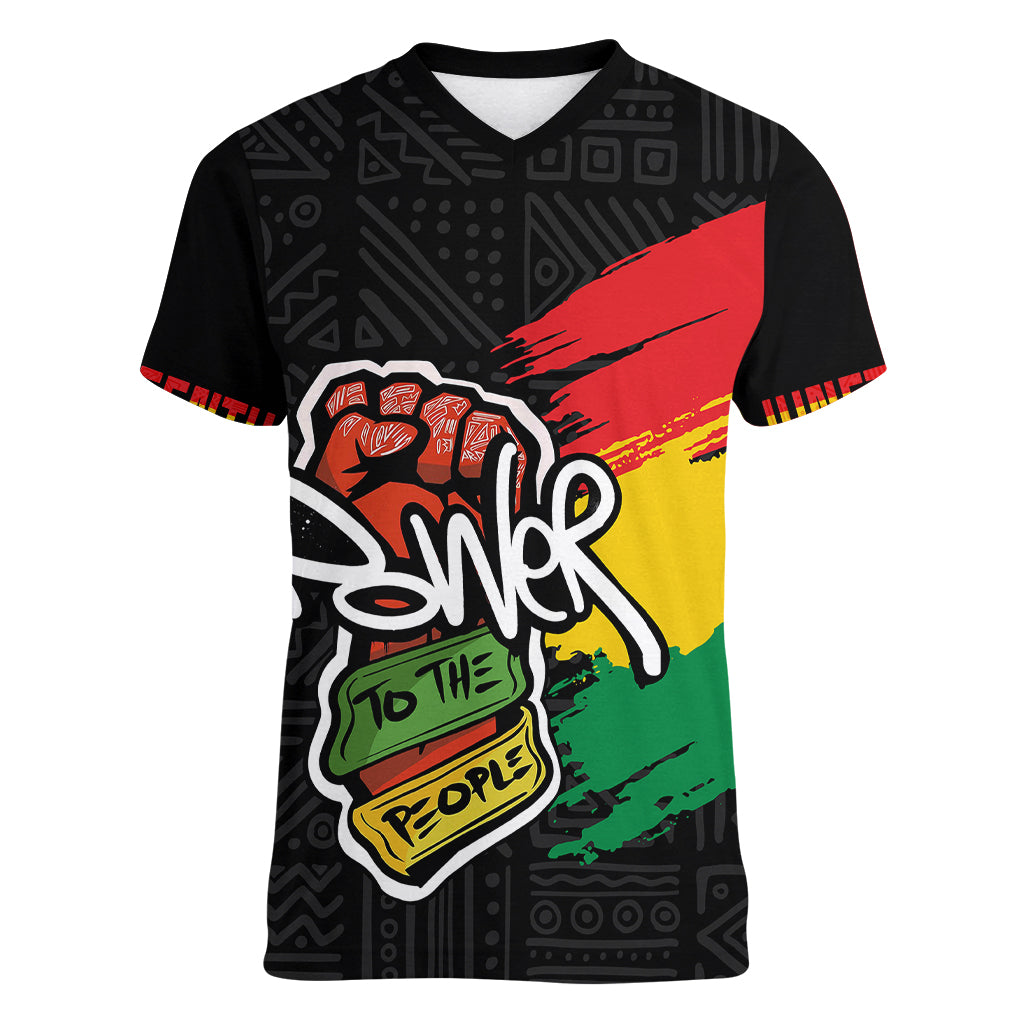 Juneteenth Women V Neck T Shirt Power To The People - Wonder Print Shop