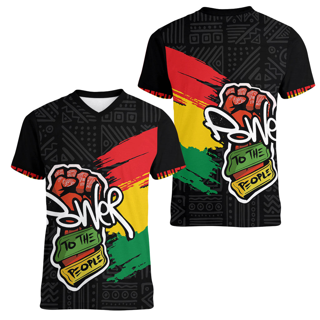 Juneteenth Women V Neck T Shirt Power To The People - Wonder Print Shop