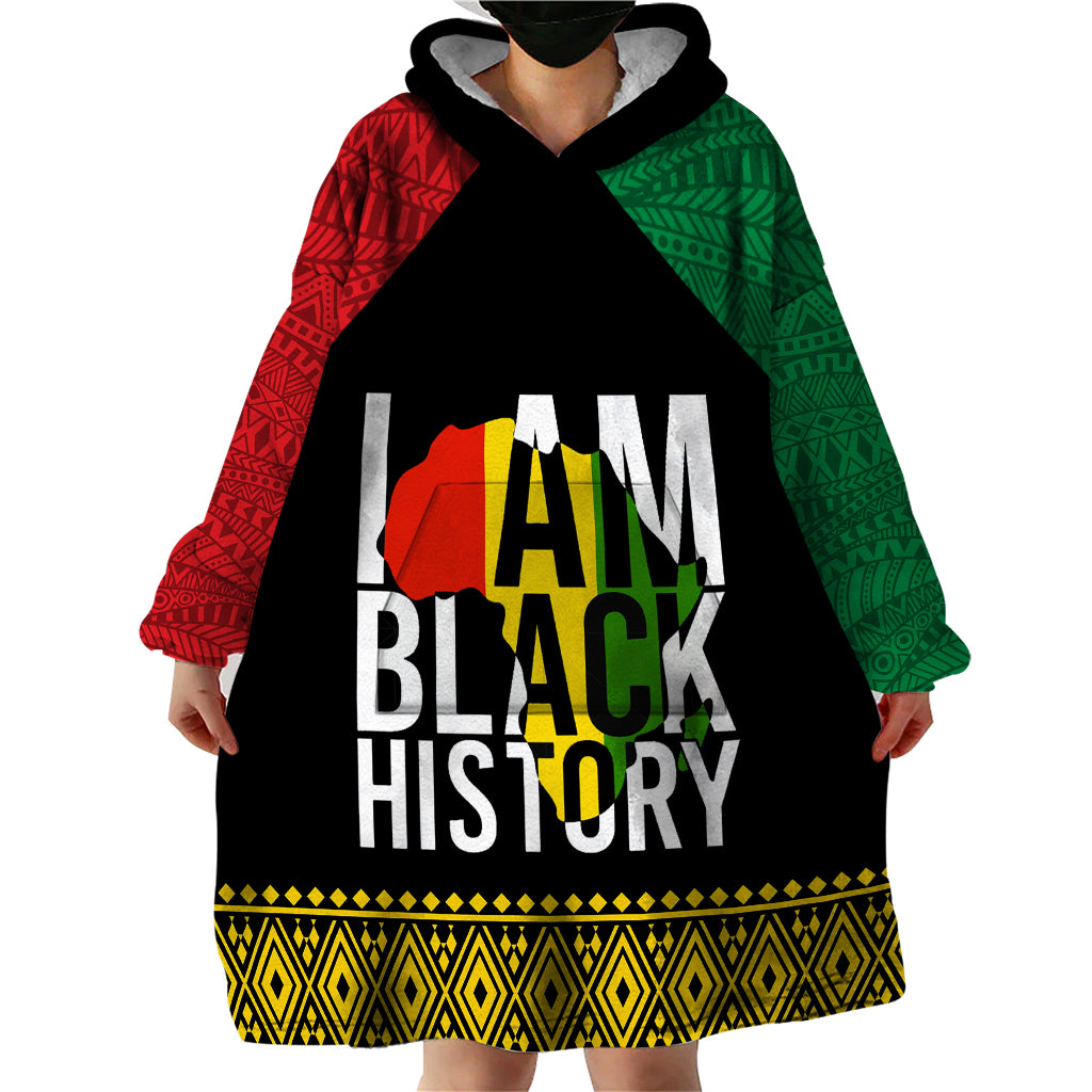 Juneteenth Wearable Blanket Hoodie Mix African Pattern - I Am Black History - Wonder Print Shop