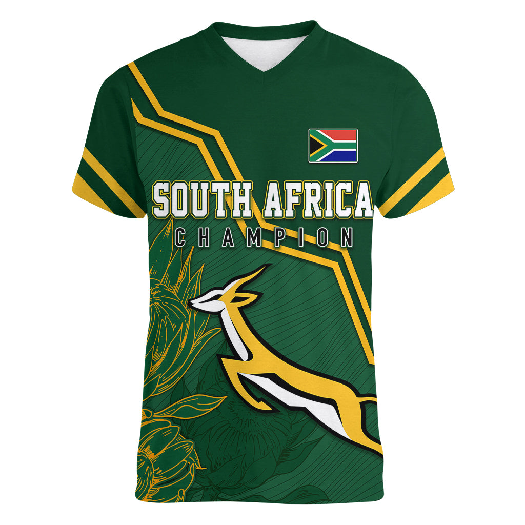 South Africa Rugby 2023 Women V Neck T Shirt Champions GO Bokke - Wonder Print Shop