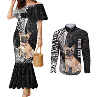 personalised-polynesian-couples-matching-mermaid-dress-and-long-sleeve-button-shirts-bulldog-with-polynesian-patterns