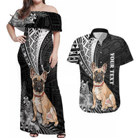 Personalised Polynesian Couples Matching Off Shoulder Maxi Dress and Hawaiian Shirt Bulldog With Polynesian Patterns LT7 - Wonder Print Shop
