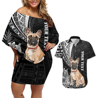 Personalised Polynesian Couples Matching Off Shoulder Short Dress and Hawaiian Shirt Bulldog With Polynesian Patterns LT7 - Wonder Print Shop