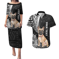 Personalised Polynesian Couples Matching Puletasi Dress and Hawaiian Shirt Bulldog With Polynesian Patterns LT7 - Wonder Print Shop
