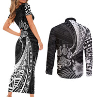 Personalised Polynesian Couples Matching Short Sleeve Bodycon Dress and Long Sleeve Button Shirts Bulldog With Polynesian Patterns LT7 - Wonder Print Shop