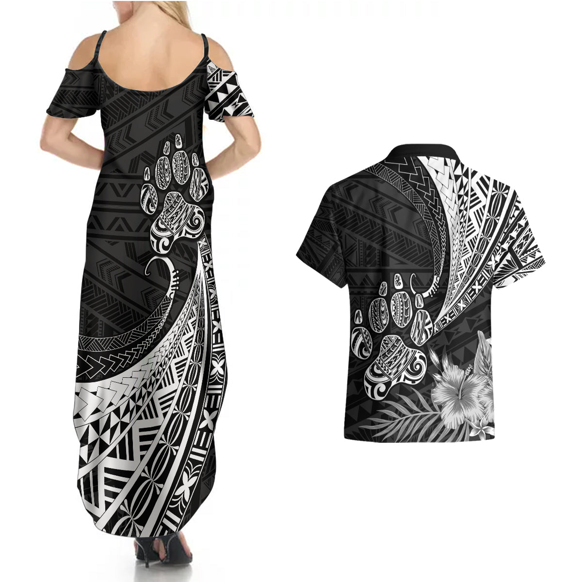 Personalised Polynesian Couples Matching Summer Maxi Dress and Hawaiian Shirt Bulldog With Polynesian Patterns LT7 - Wonder Print Shop