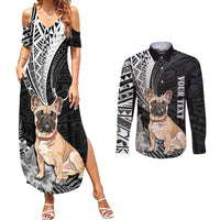 Personalised Polynesian Couples Matching Summer Maxi Dress and Long Sleeve Button Shirts Bulldog With Polynesian Patterns LT7 - Wonder Print Shop