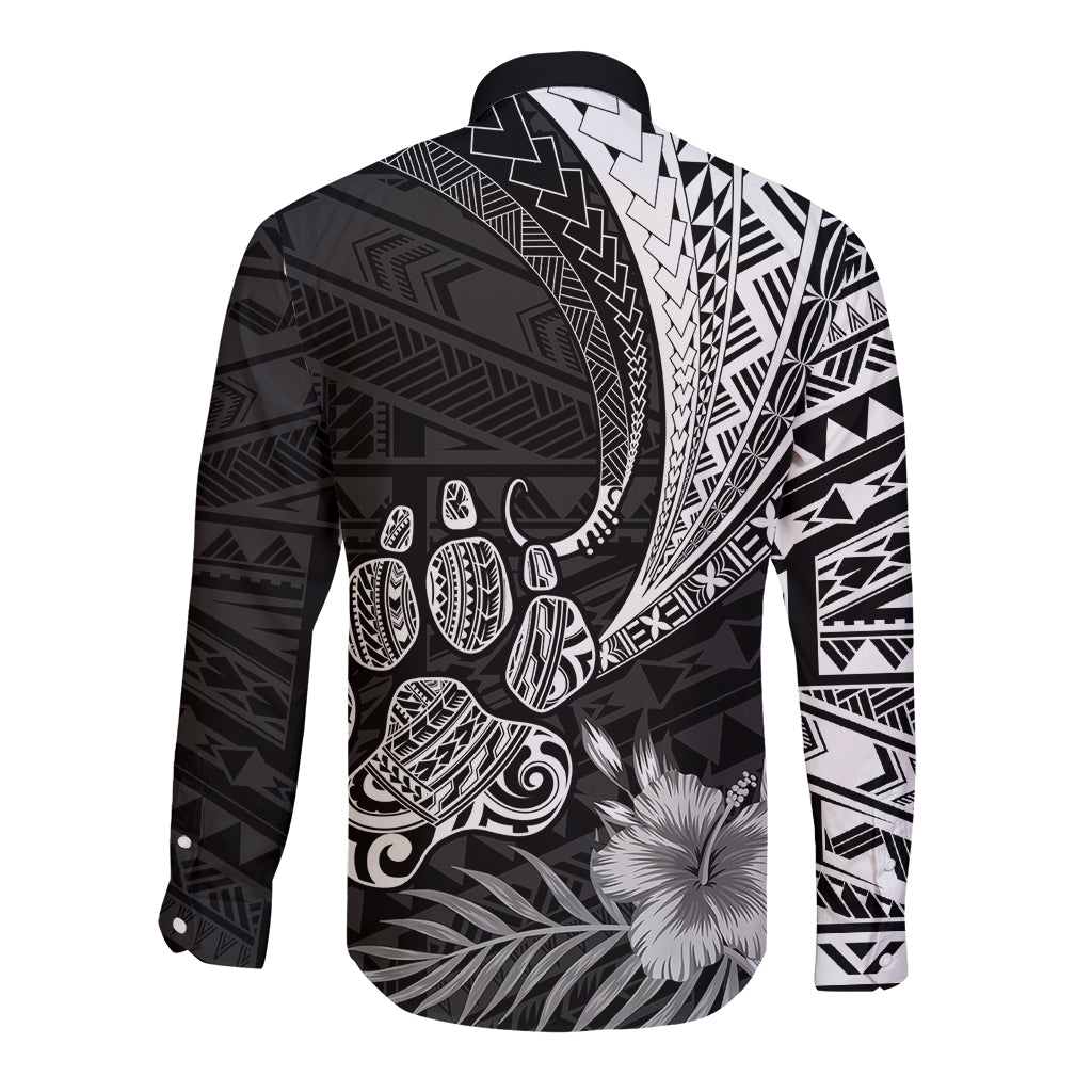 Personalised Polynesian Long Sleeve Button Shirt Bulldog With Polynesian Patterns - Wonder Print Shop