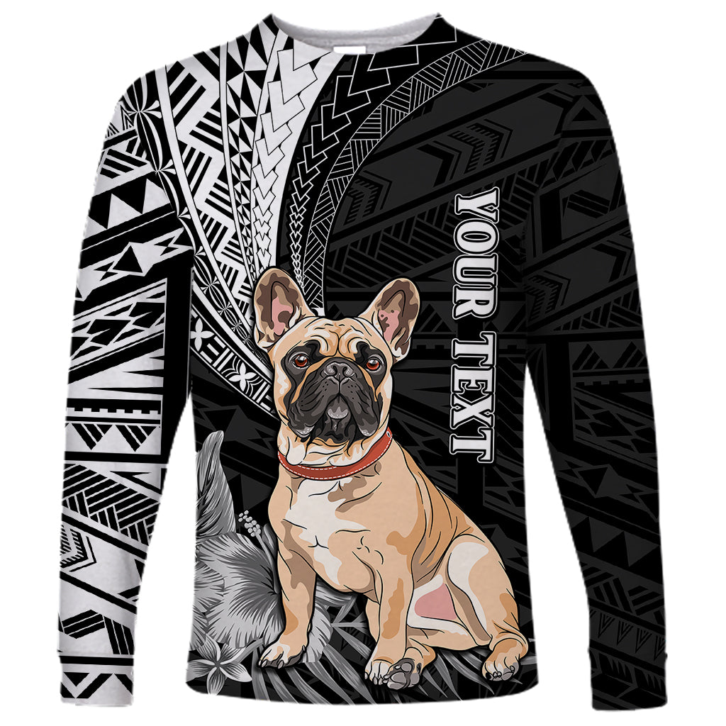 Personalised Polynesian Long Sleeve Shirt Bulldog With Polynesian Patterns - Wonder Print Shop