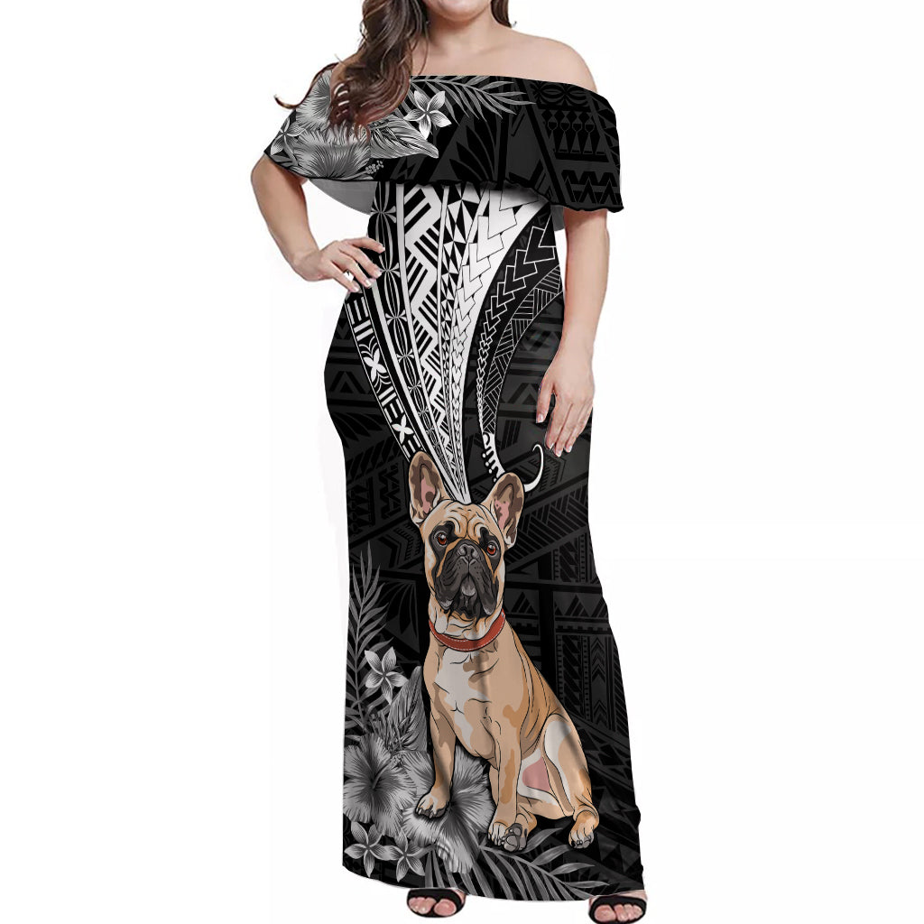 Personalised Polynesian Off Shoulder Maxi Dress Bulldog With Polynesian Patterns - Wonder Print Shop