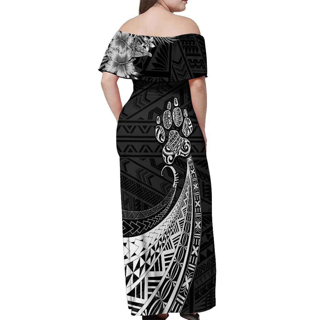 Personalised Polynesian Off Shoulder Maxi Dress Bulldog With Polynesian Patterns - Wonder Print Shop