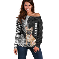 Personalised Polynesian Off Shoulder Sweater Bulldog With Polynesian Patterns - Wonder Print Shop